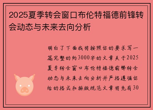 2025夏季转会窗口布伦特福德前锋转会动态与未来去向分析